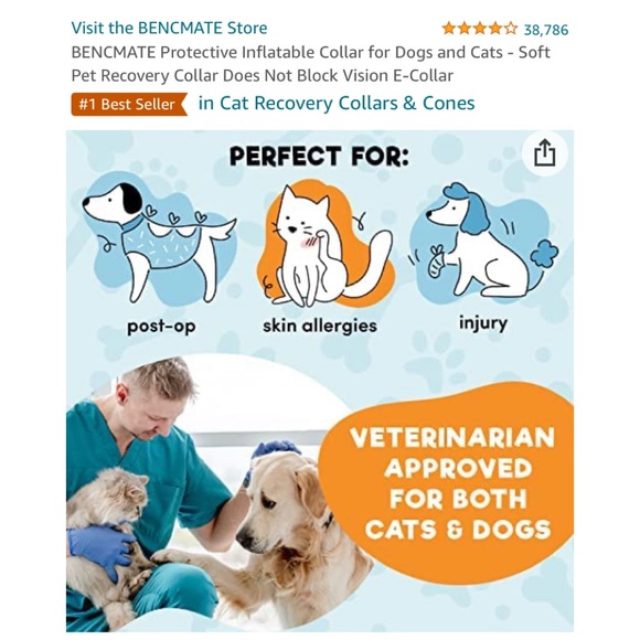 6/$20 Bencmate Inflatable Collar injuries, rashes, post surgery Large 12-18" NWT - Picture 8 of 12